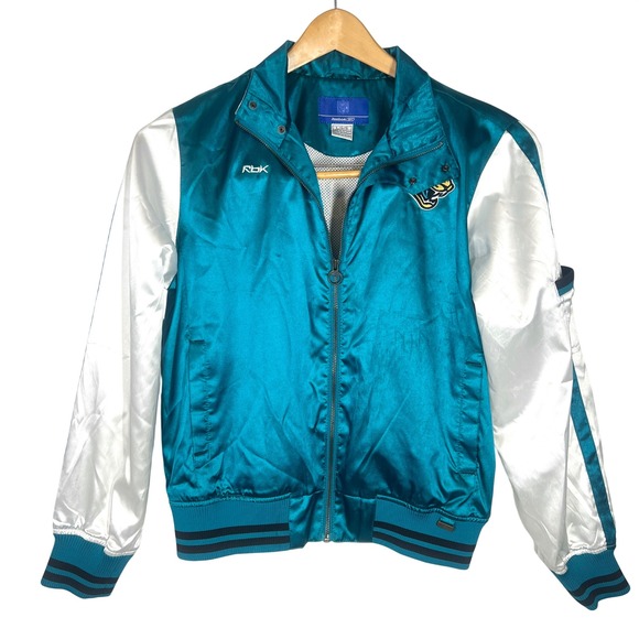 Reebok Jacksonville Jaguars NFL Satin Bomber Jacket L Teal White Mens L - Picture 3 of 15